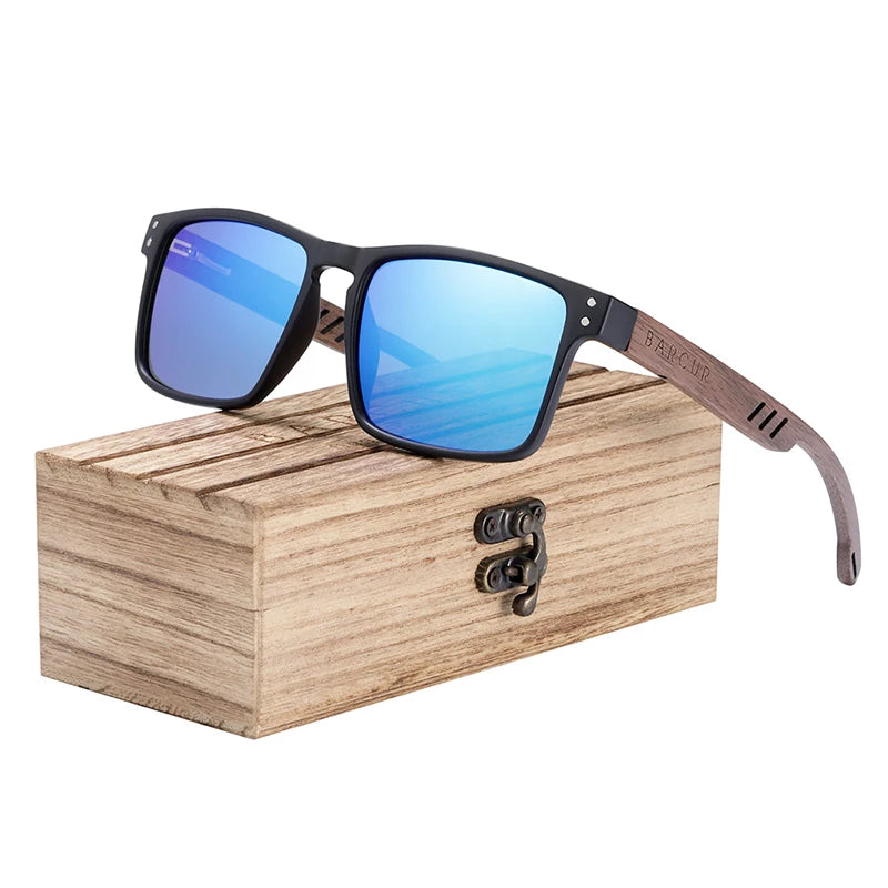 BARCUR Men's Sunglasses for Men Brand Designer Natural Walnut Wood Sun Glasses Women Polarized Eyewear UV400 Eyewear Oculos