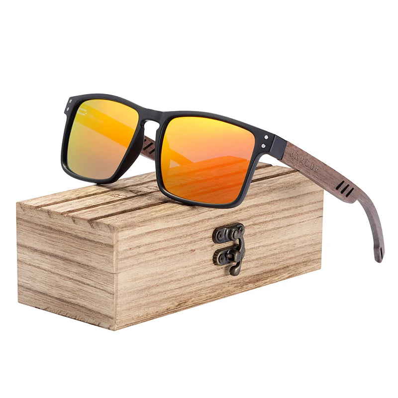 BARCUR Men's Sunglasses for Men Brand Designer Natural Walnut Wood Sun Glasses Women Polarized Eyewear UV400 Eyewear Oculos