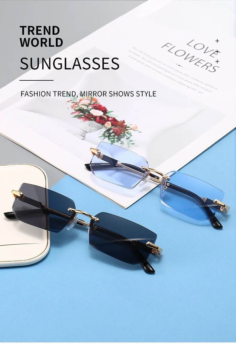 3 Pairs Per Set Rimless Rectangle Sunglasses Fashion Men Women Small Frame Summer Candy Colors Outdoor Female Shades Sun Glasses