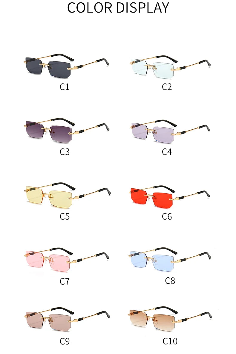 3 Pairs Per Set Rimless Rectangle Sunglasses Fashion Men Women Small Frame Summer Candy Colors Outdoor Female Shades Sun Glasses