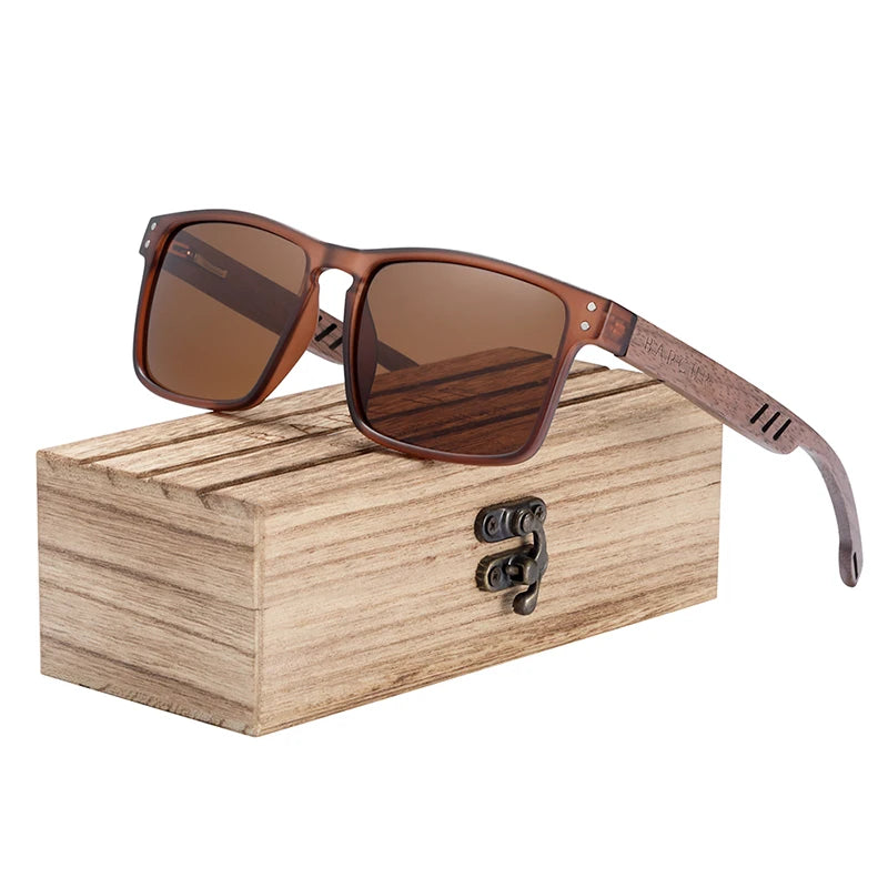 BARCUR Men's Sunglasses for Men Brand Designer Natural Walnut Wood Sun Glasses Women Polarized Eyewear UV400 Eyewear Oculos