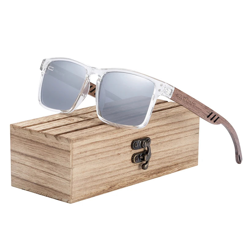 BARCUR Men's Sunglasses for Men Brand Designer Natural Walnut Wood Sun Glasses Women Polarized Eyewear UV400 Eyewear Oculos