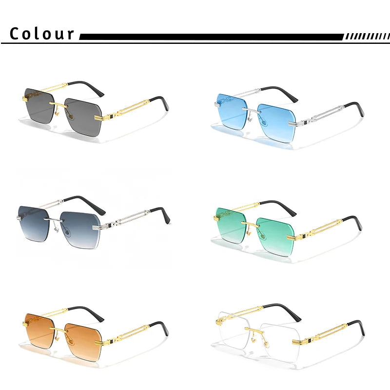 CATERSIDE Rimless Pilot Sunglasses Men Square Metal Frame Sun Glasses Women Gradient UV400 Eyewear Good Idea Choice for Gifts