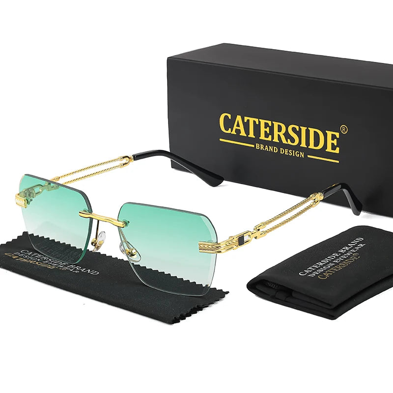 CATERSIDE Rimless Pilot Sunglasses Men Square Metal Frame Sun Glasses Women Gradient UV400 Eyewear Good Idea Choice for Gifts