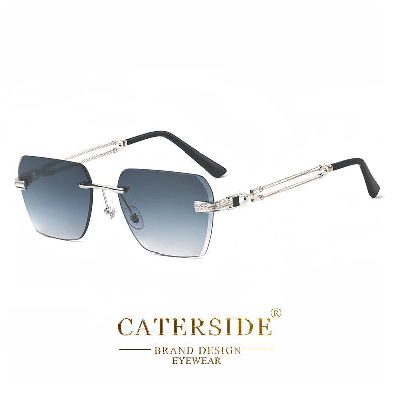 CATERSIDE Rimless Pilot Sunglasses Men Square Metal Frame Sun Glasses Women Gradient UV400 Eyewear Good Idea Choice for Gifts