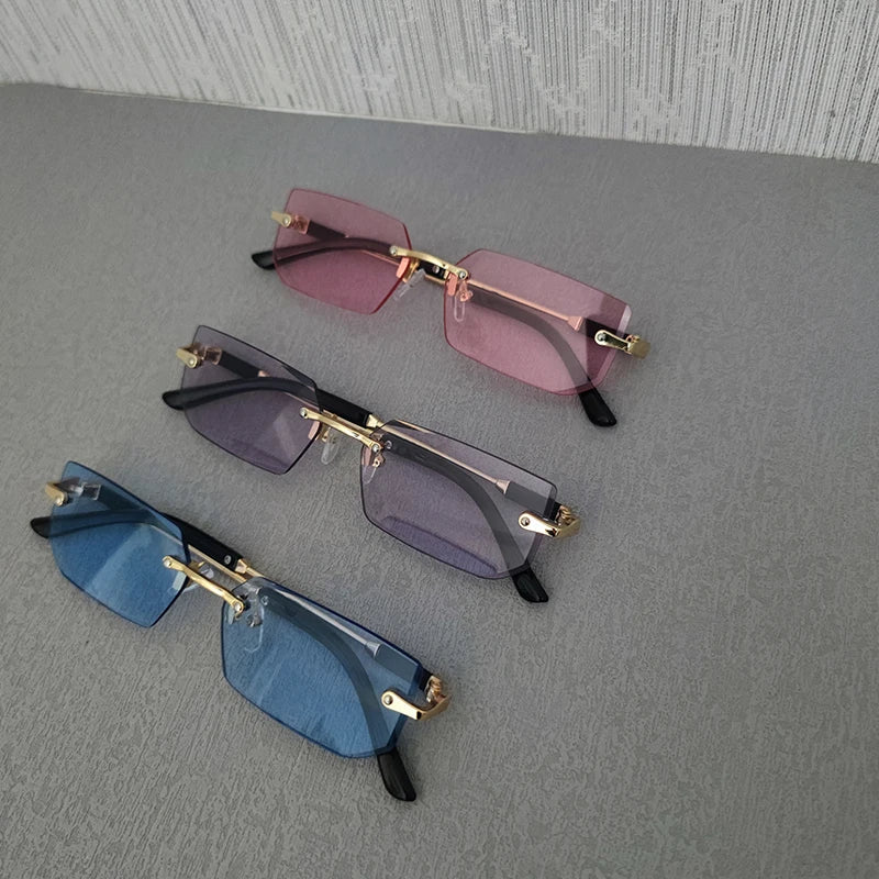 3 Pairs Per Set Rimless Rectangle Sunglasses Fashion Men Women Small Frame Summer Candy Colors Outdoor Female Shades Sun Glasses