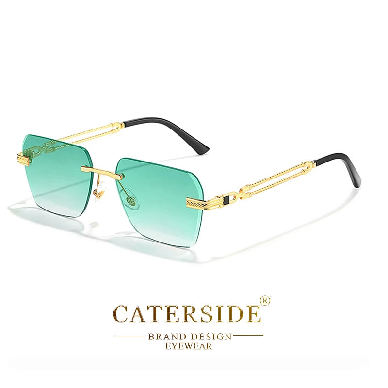 CATERSIDE Rimless Pilot Sunglasses Men Square Metal Frame Sun Glasses Women Gradient UV400 Eyewear Good Idea Choice for Gifts