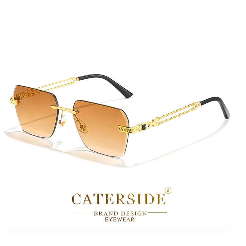 CATERSIDE Rimless Pilot Sunglasses Men Square Metal Frame Sun Glasses Women Gradient UV400 Eyewear Good Idea Choice for Gifts