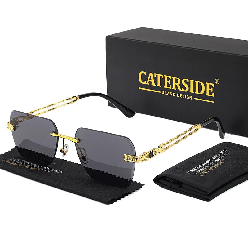 CATERSIDE Rimless Pilot Sunglasses Men Square Metal Frame Sun Glasses Women Gradient UV400 Eyewear Good Idea Choice for Gifts