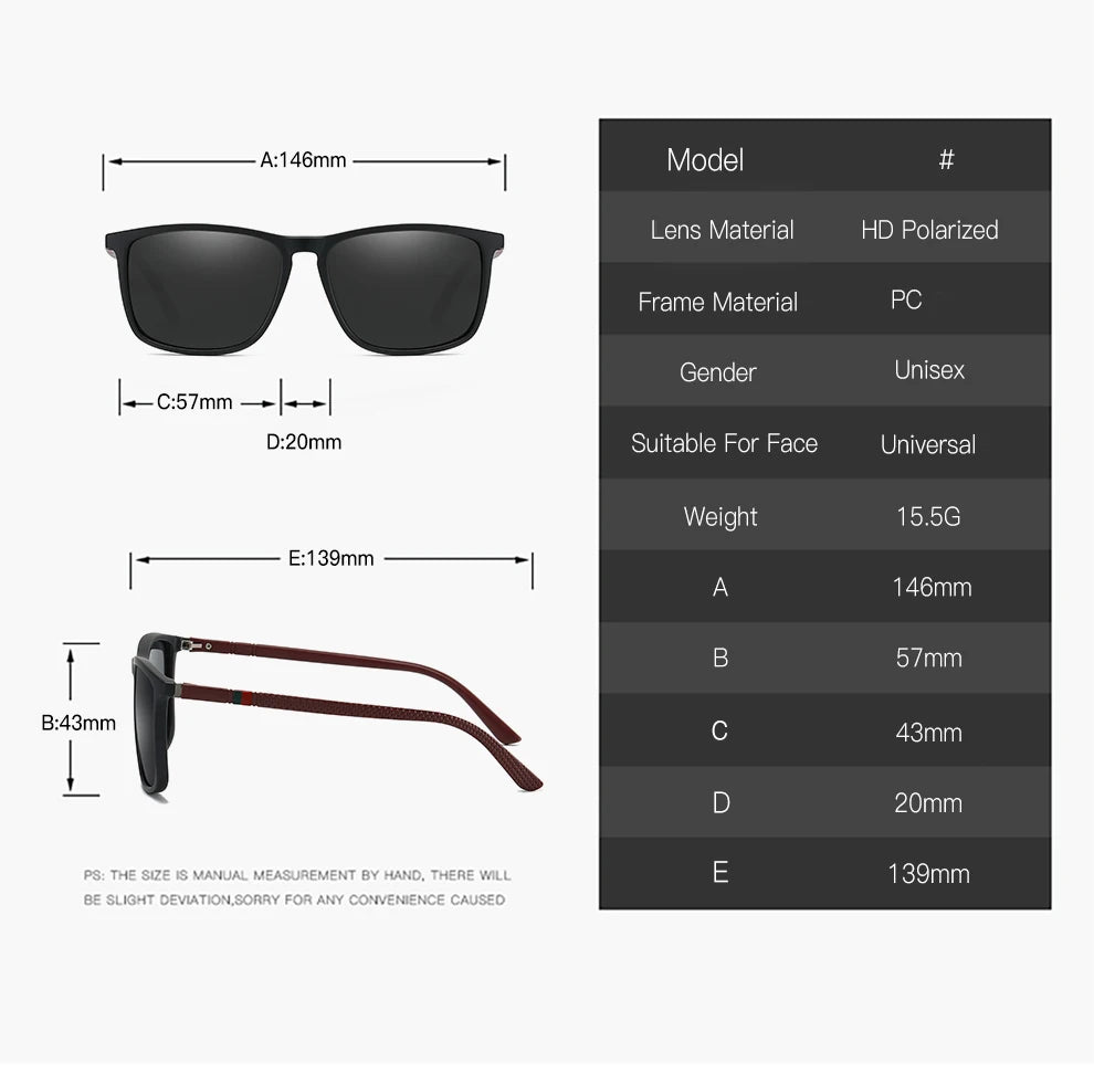 Fashion Vintage Square Driving Fishing Polarized Sunglasses Men Women Luxury Brand Designer Sun Glasses Man TR90 Shades UV400