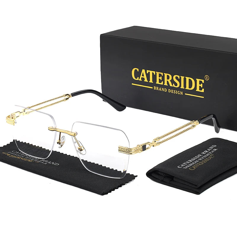 CATERSIDE Rimless Pilot Sunglasses Men Square Metal Frame Sun Glasses Women Gradient UV400 Eyewear Good Idea Choice for Gifts