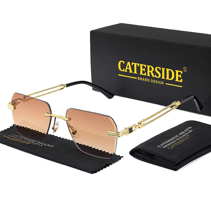 CATERSIDE Rimless Pilot Sunglasses Men Square Metal Frame Sun Glasses Women Gradient UV400 Eyewear Good Idea Choice for Gifts