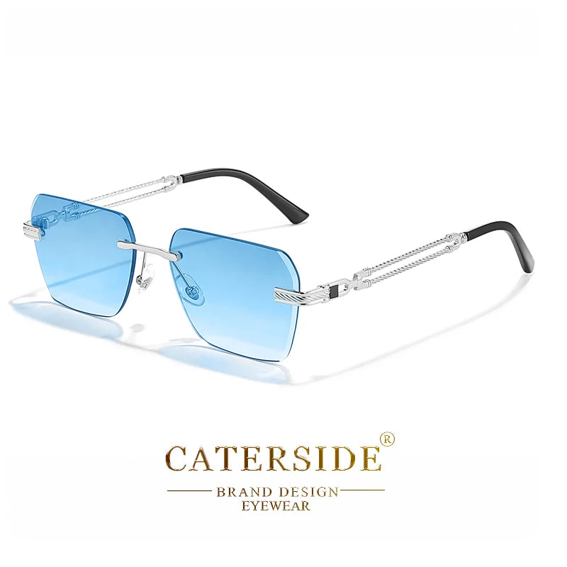 CATERSIDE Rimless Pilot Sunglasses Men Square Metal Frame Sun Glasses Women Gradient UV400 Eyewear Good Idea Choice for Gifts