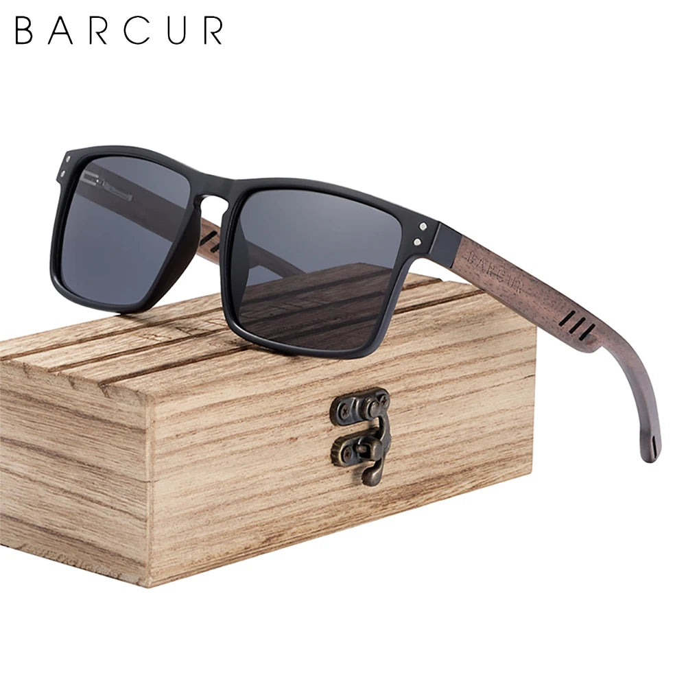 BARCUR Men's Sunglasses for Men Brand Designer Natural Walnut Wood Sun Glasses Women Polarized Eyewear UV400 Eyewear Oculos