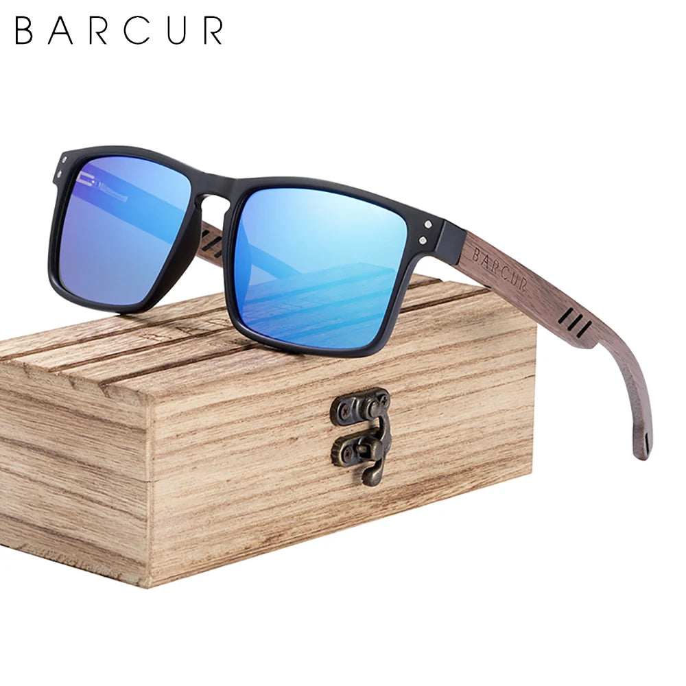 BARCUR Men's Sunglasses for Men Brand Designer Natural Walnut Wood Sun Glasses Women Polarized Eyewear UV400 Eyewear Oculos