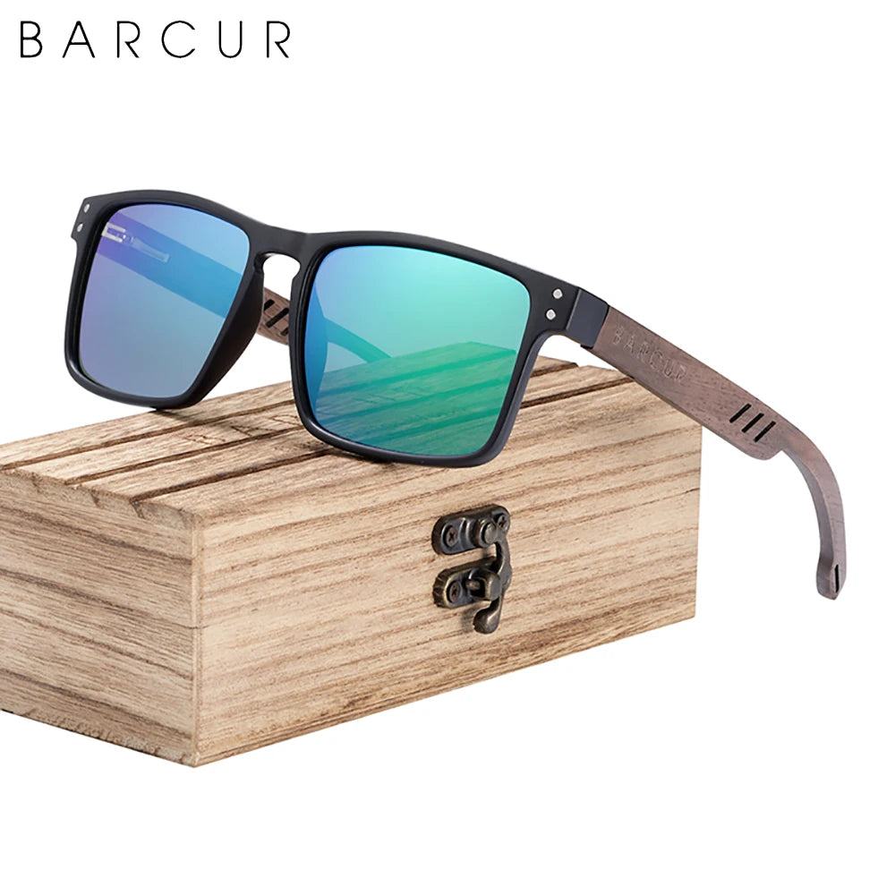 BARCUR Men's Sunglasses for Men Brand Designer Natural Walnut Wood Sun Glasses Women Polarized Eyewear UV400 Eyewear Oculos