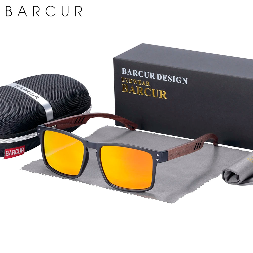 BARCUR Men's Sunglasses for Men Brand Designer Natural Walnut Wood Sun Glasses Women Polarized Eyewear UV400 Eyewear Oculos