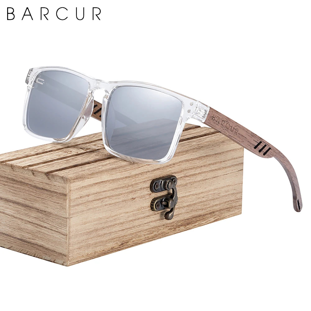 BARCUR Men's Sunglasses for Men Brand Designer Natural Walnut Wood Sun Glasses Women Polarized Eyewear UV400 Eyewear Oculos