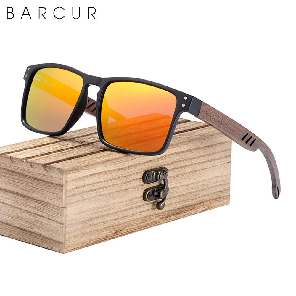 BARCUR Men's Sunglasses for Men Brand Designer Natural Walnut Wood Sun Glasses Women Polarized Eyewear UV400 Eyewear Oculos