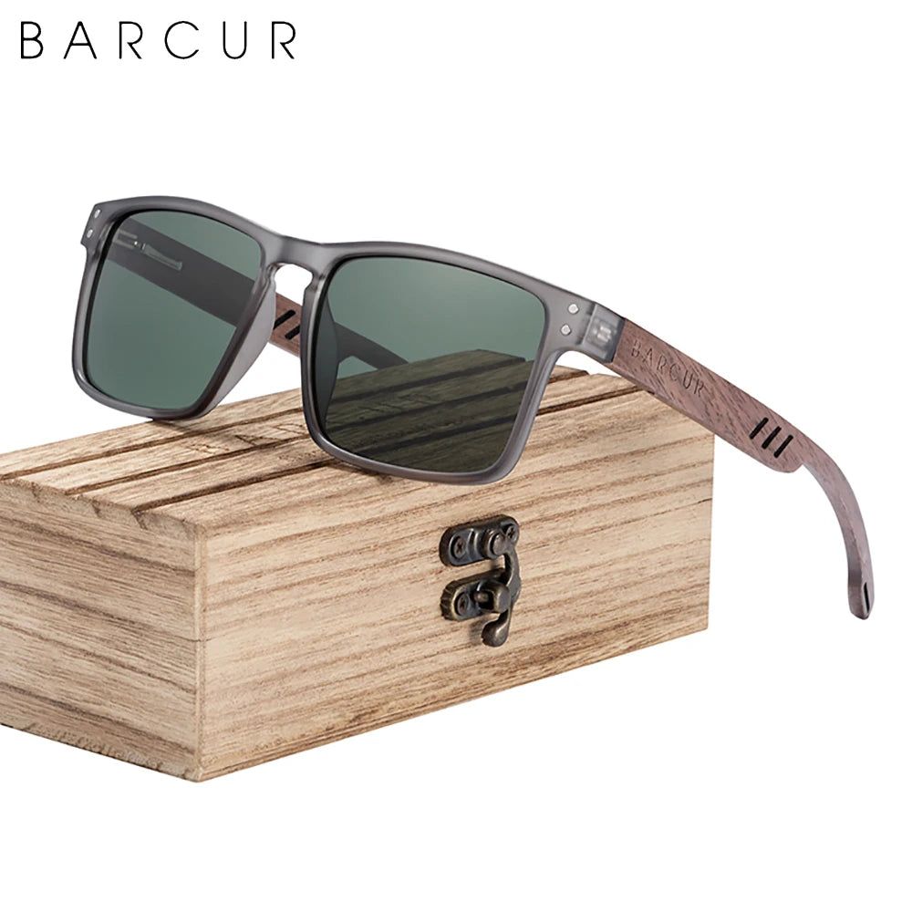 BARCUR Men's Sunglasses for Men Brand Designer Natural Walnut Wood Sun Glasses Women Polarized Eyewear UV400 Eyewear Oculos