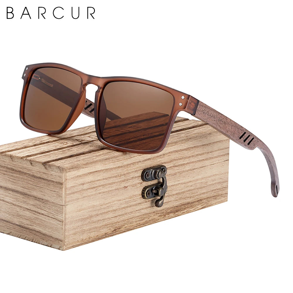 BARCUR Men's Sunglasses for Men Brand Designer Natural Walnut Wood Sun Glasses Women Polarized Eyewear UV400 Eyewear Oculos